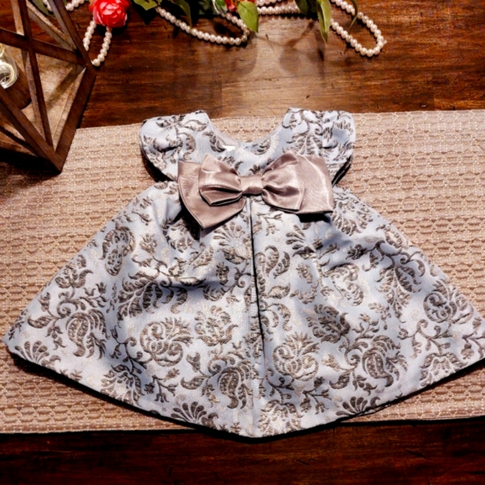 Bonnie Baby, periwinkle, dress, 0/3 months, silver,